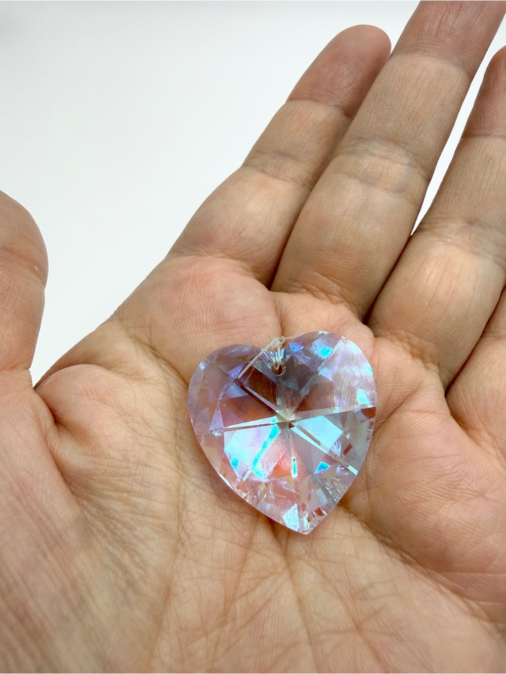 Faceted Aurora Borealis Crystal Heart Pendant – Iridescent Prism Suncatcher